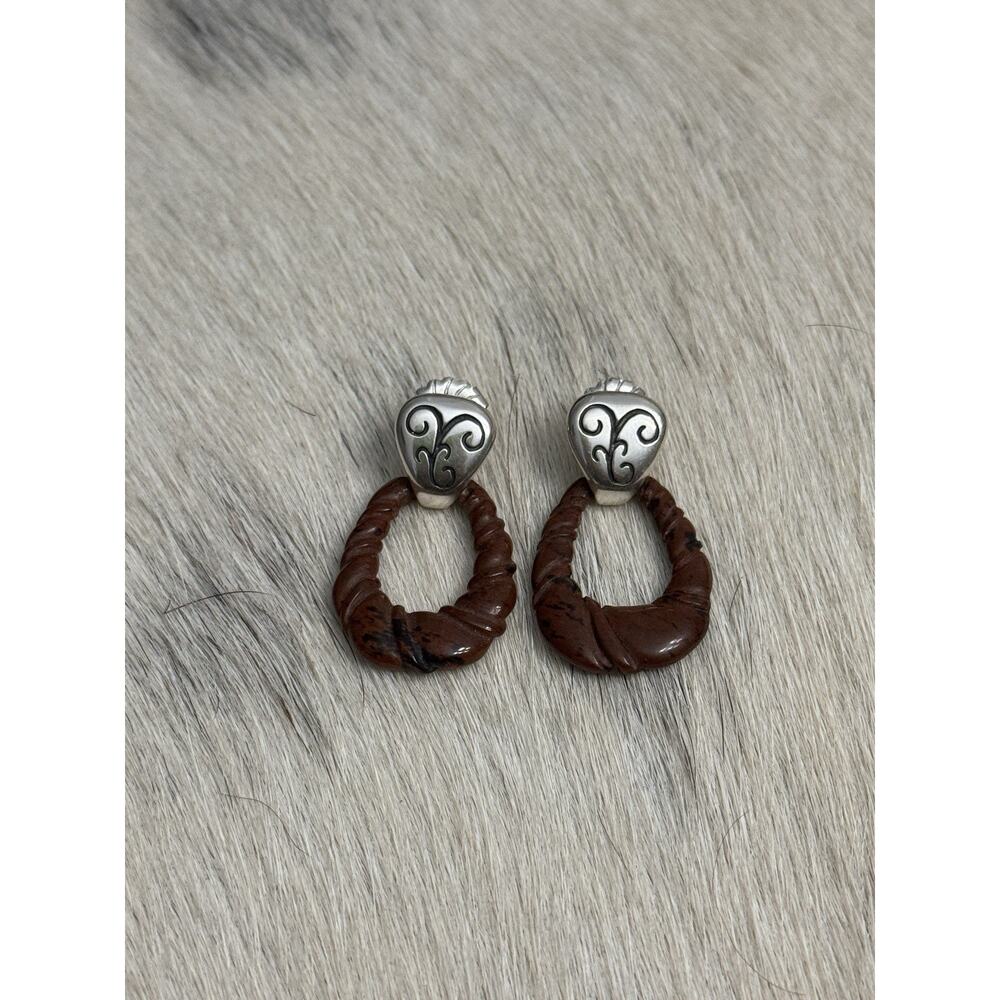 Carolyn Pollack Relios SW Sterling Silver Red Jasper Hoop Post Earrings 925